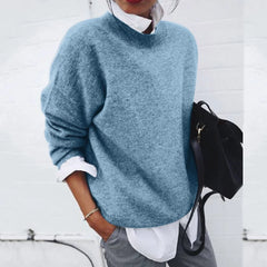 Roslyn relaxed crew neck sweater in Blue, worn