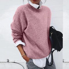 Roslyn relaxed crew neck sweater in Pink, worn