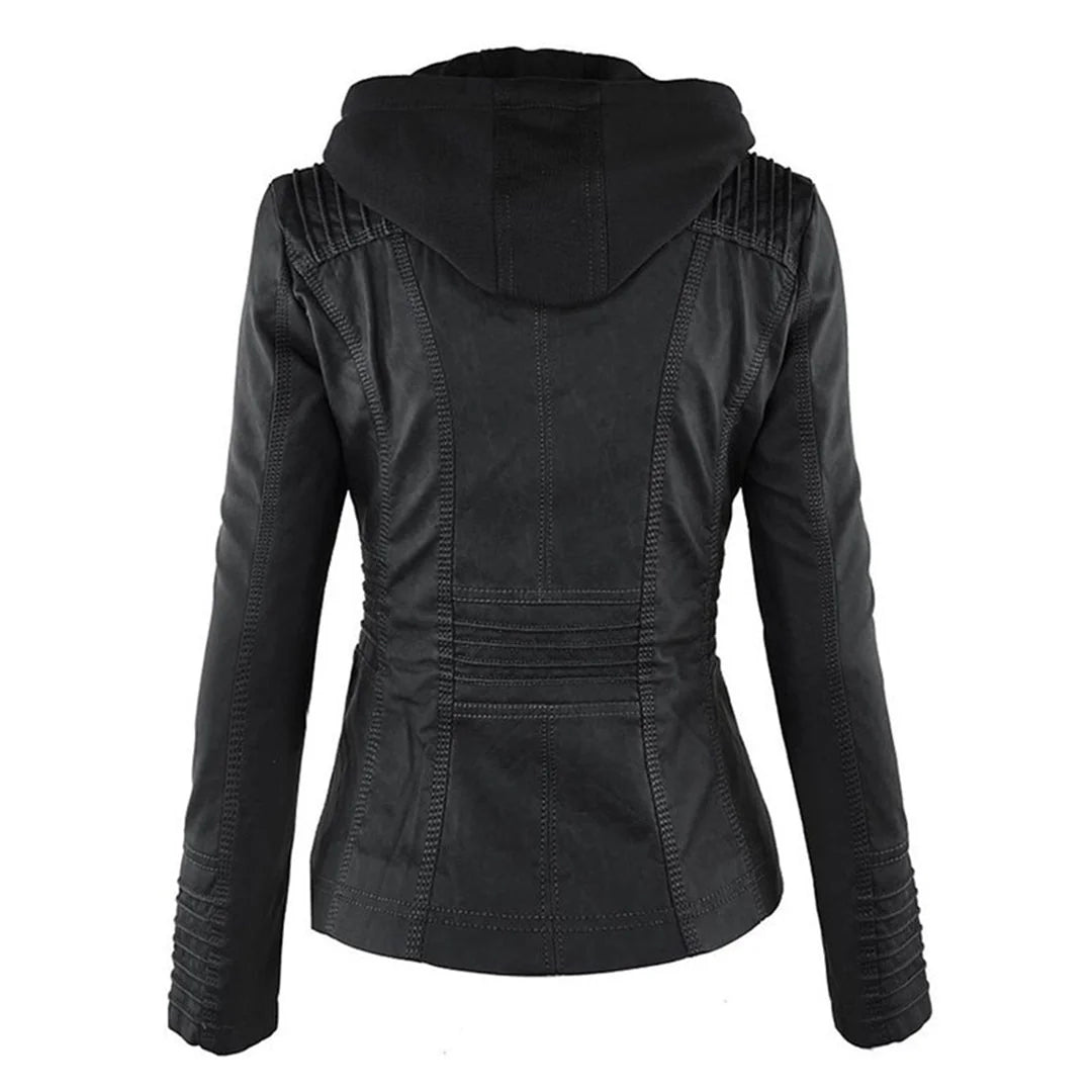Hooded Moto Zip Jacket in Black