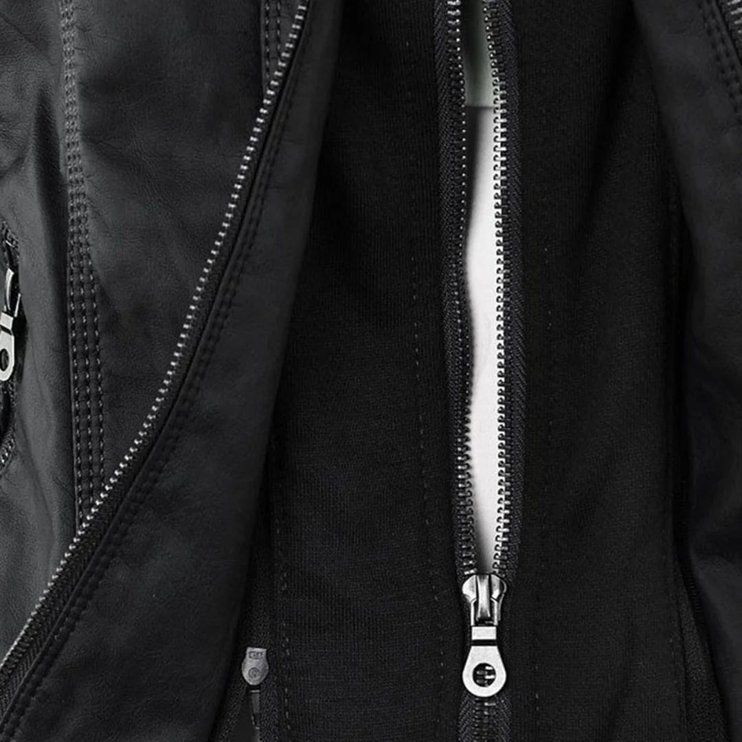 Hooded Moto Zip Jacket in Black