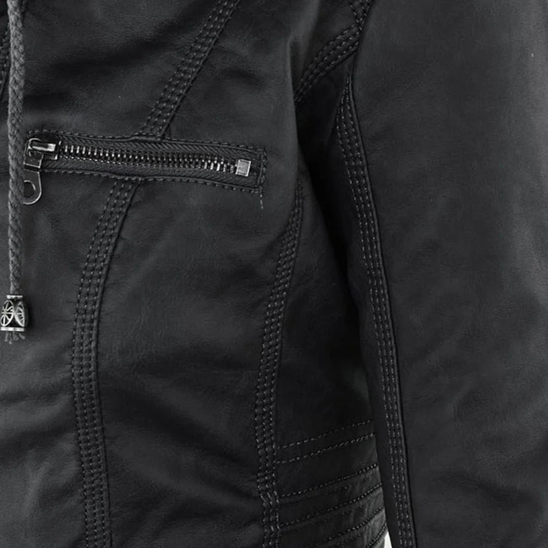 Hooded Moto Zip Jacket in Black