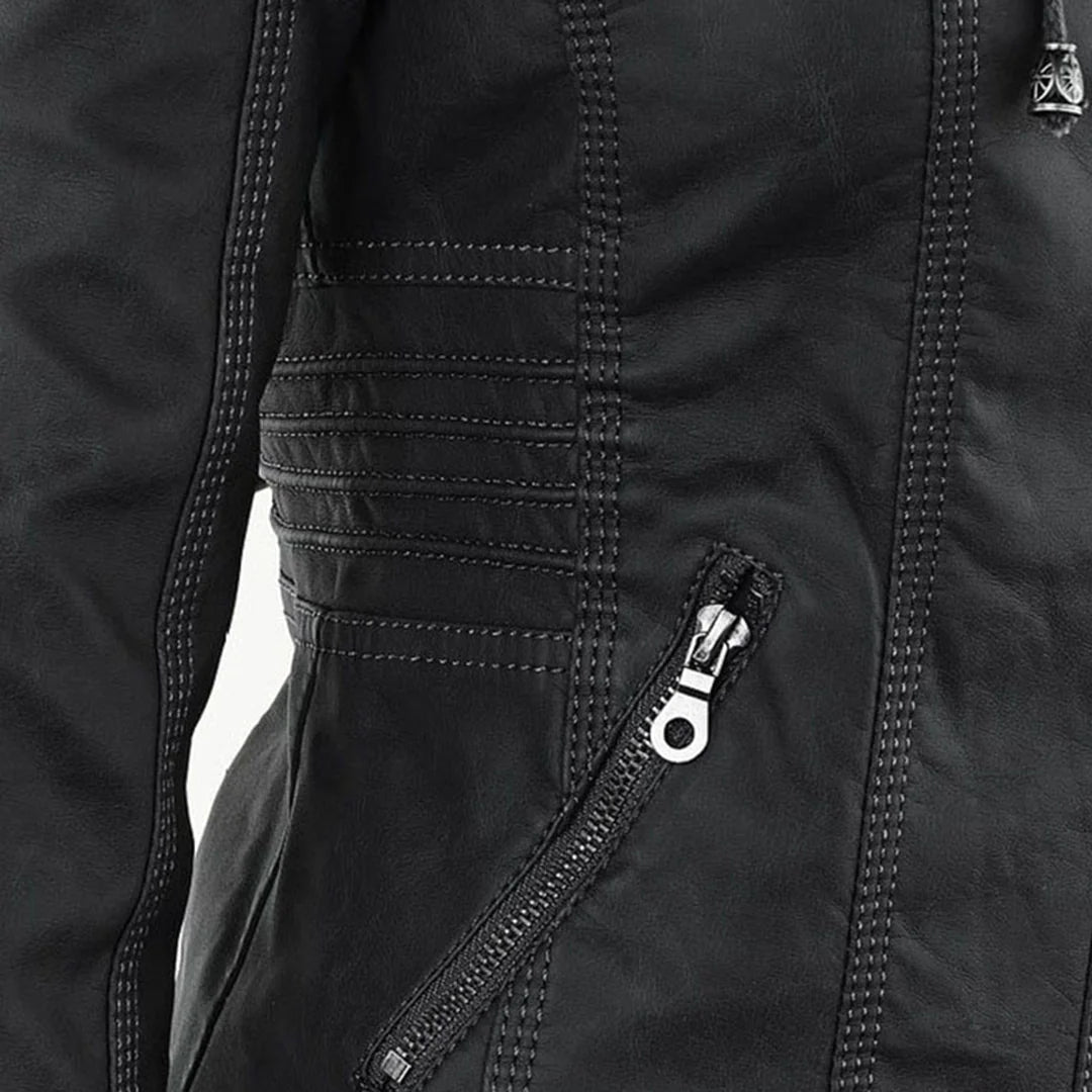 Hooded Moto Zip Jacket in Black