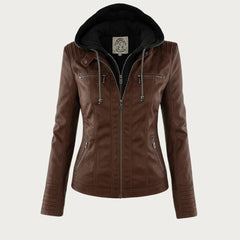 Hooded Moto Zip Jacket in Dark Brown