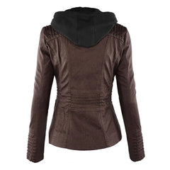 Hooded Moto Zip Jacket in Dark Brown