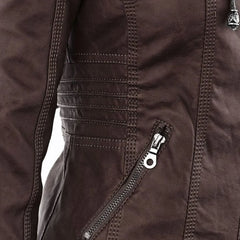 Hooded Moto Zip Jacket in Dark Brown