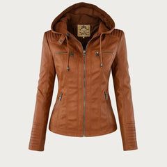 Hooded Moto Zip Jacket in Tan