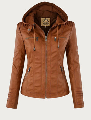 Hooded Moto Zip Jacket in Tan