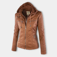Hooded Moto Zip Jacket in Tan