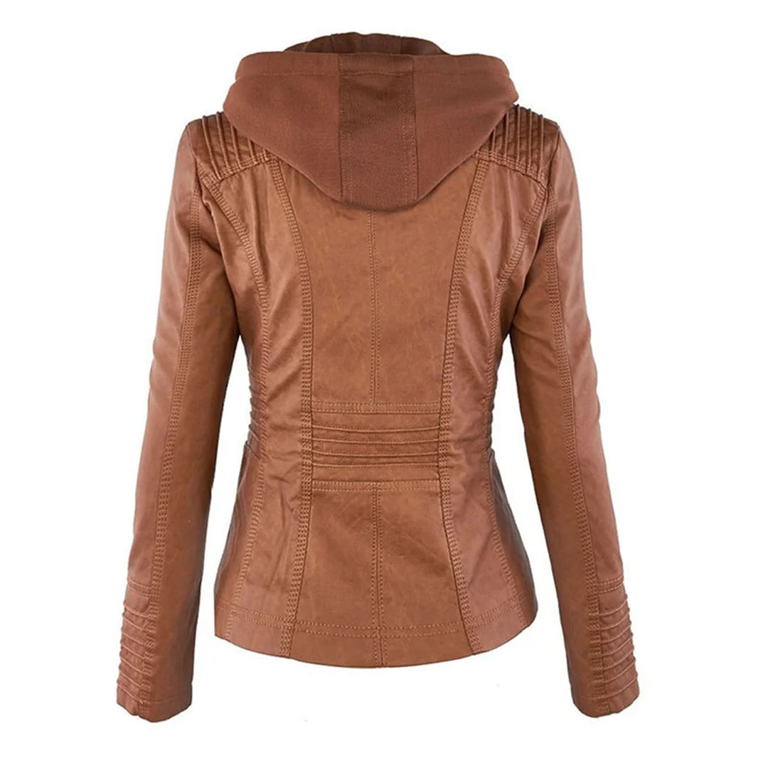 Hooded Moto Zip Jacket in Tan
