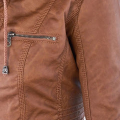Hooded Moto Zip Jacket in Tan