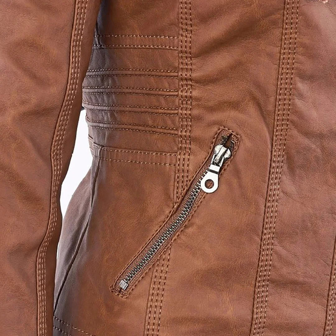 Hooded Moto Zip Jacket in Tan