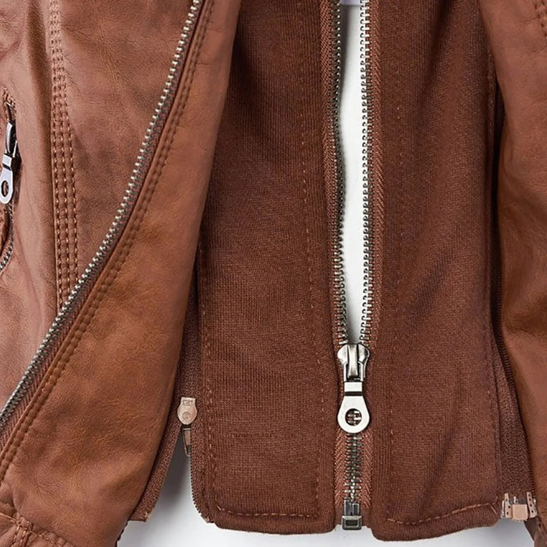 Hooded Moto Zip Jacket in Tan