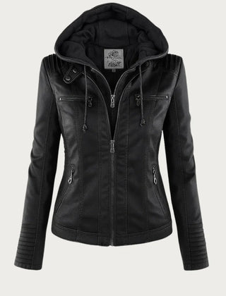 Hooded Moto Zip Jacket in Black