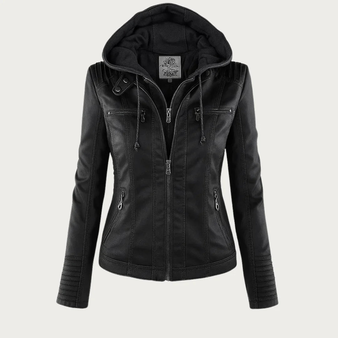 Hooded Moto Zip Jacket in Black