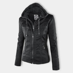 Hooded Moto Zip Jacket in Black