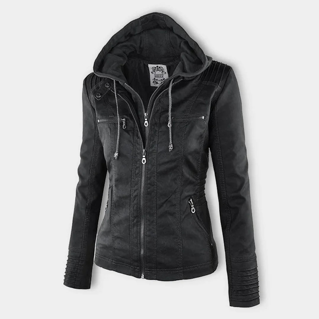 Hooded Moto Zip Jacket in Black