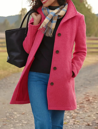 Stand Collar Button Coat in Pink