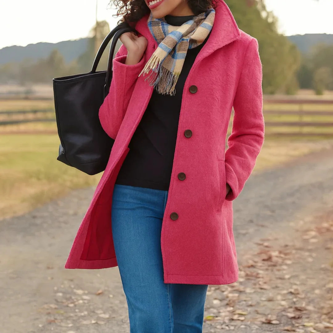 Stand Collar Button Coat in Pink