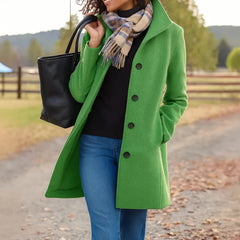 Stand Collar Button Coat in Light Green