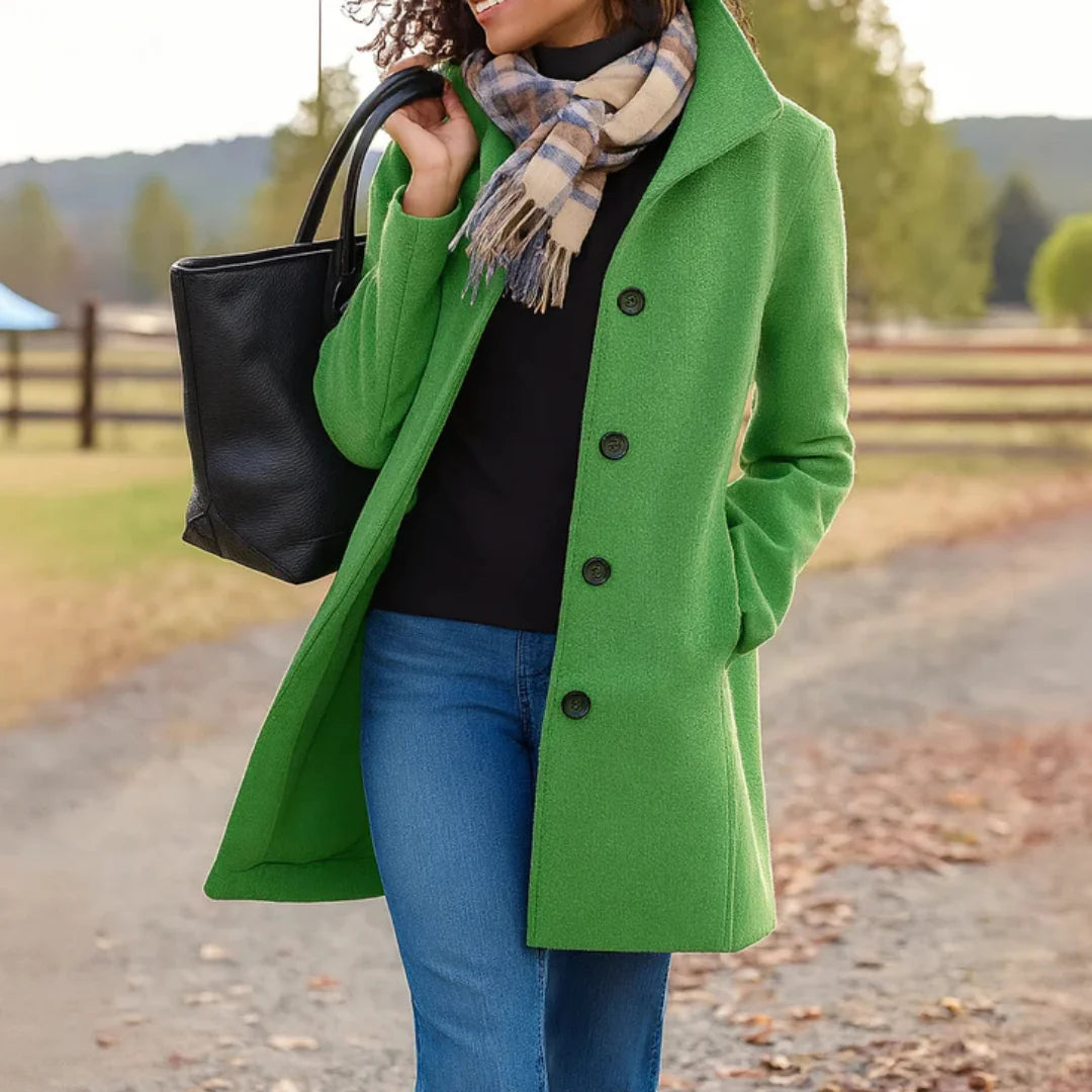 Stand Collar Button Coat in Light Green