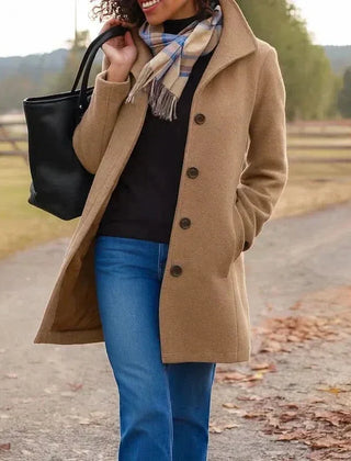 Stand Collar Button Coat in Camel