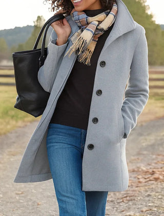 Stand Collar Button Coat in Light Gray