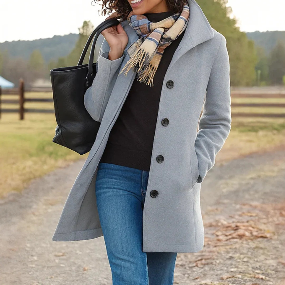 Stand Collar Button Coat in Light Gray