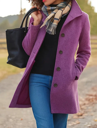 Stand Collar Button Coat in Purple