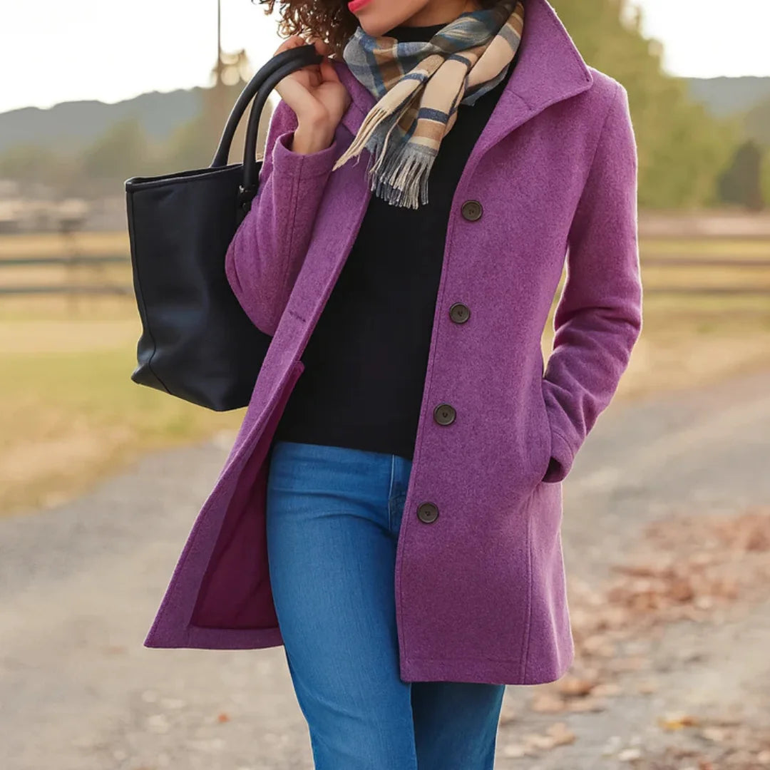 Stand Collar Button Coat in Purple