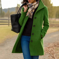 Stand Collar Button Coat in Green