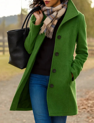 Stand Collar Button Coat in Green