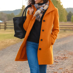 Stand Collar Button Coat in Orange