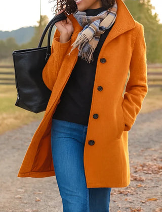 Stand Collar Button Coat in Orange