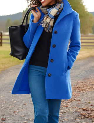 Stand Collar Button Coat in Royal Blue