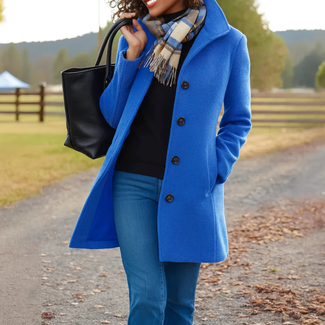 Stand Collar Button Coat in Royal Blue