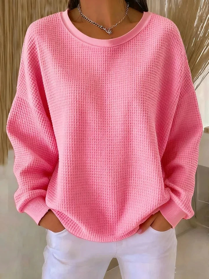 Sevira Textured Crewneck Sweater in Pink