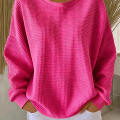 Sevira Textured Crewneck Sweater in Hot Pink