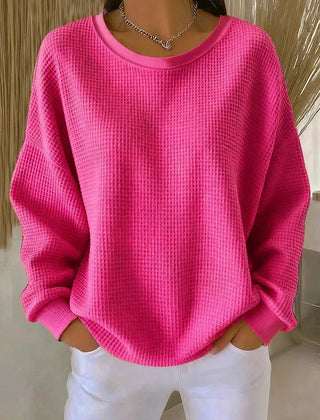 Sevira Textured Crewneck Sweater in Hot Pink