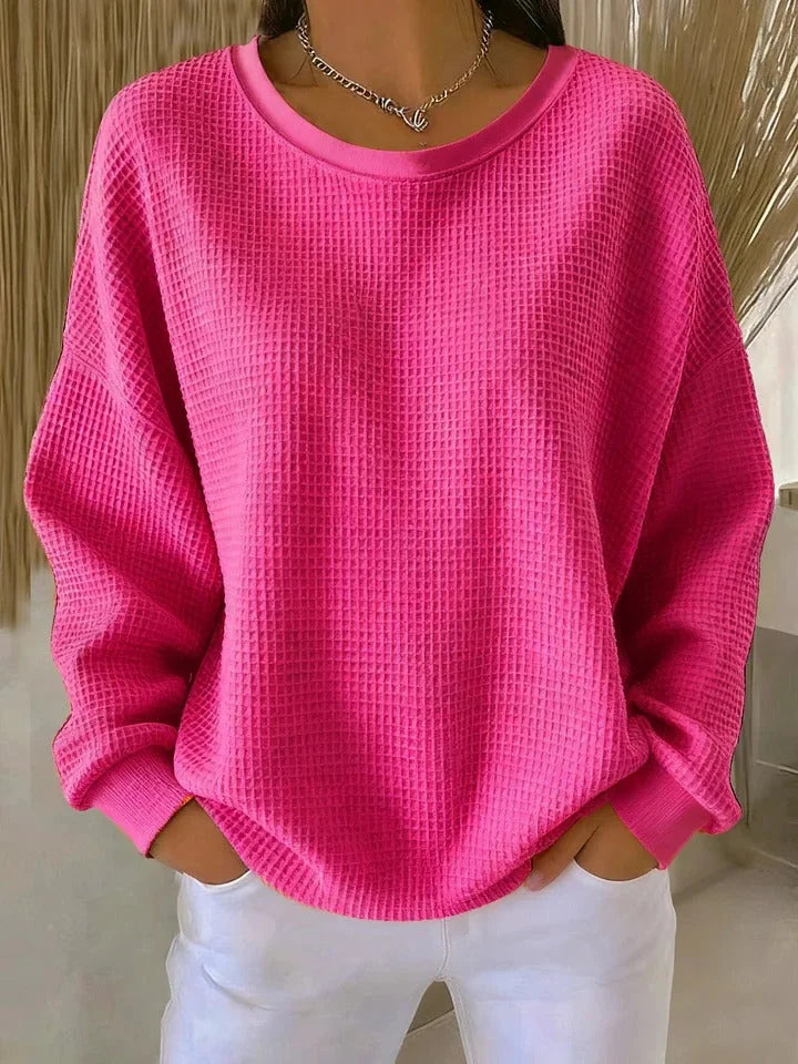 Sevira Textured Crewneck Sweater in Hot Pink