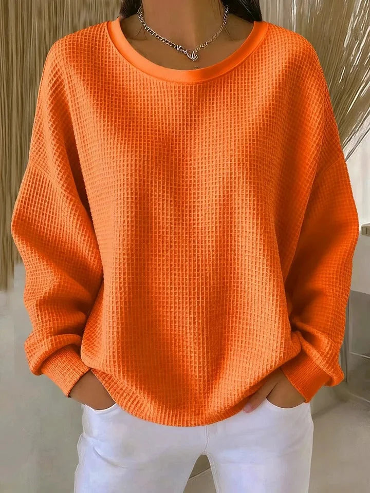 Sevira Textured Crewneck Sweater in Orange