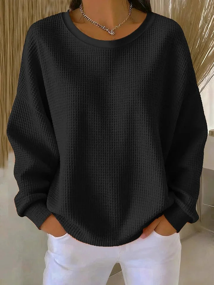 Sevira Textured Crewneck Sweater in Black