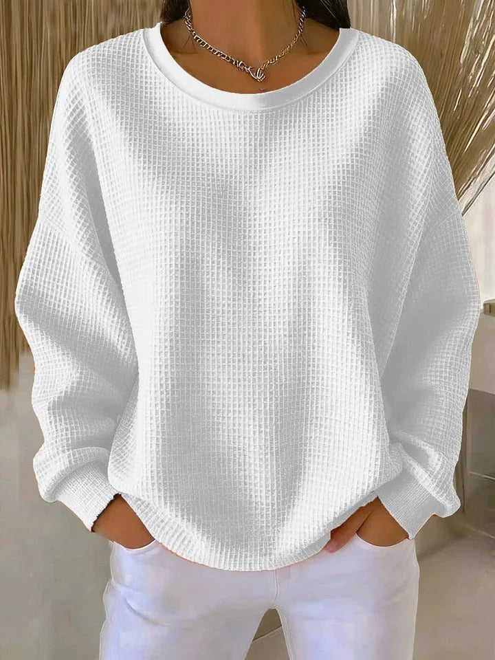 Sevira Textured Crewneck Sweater in White