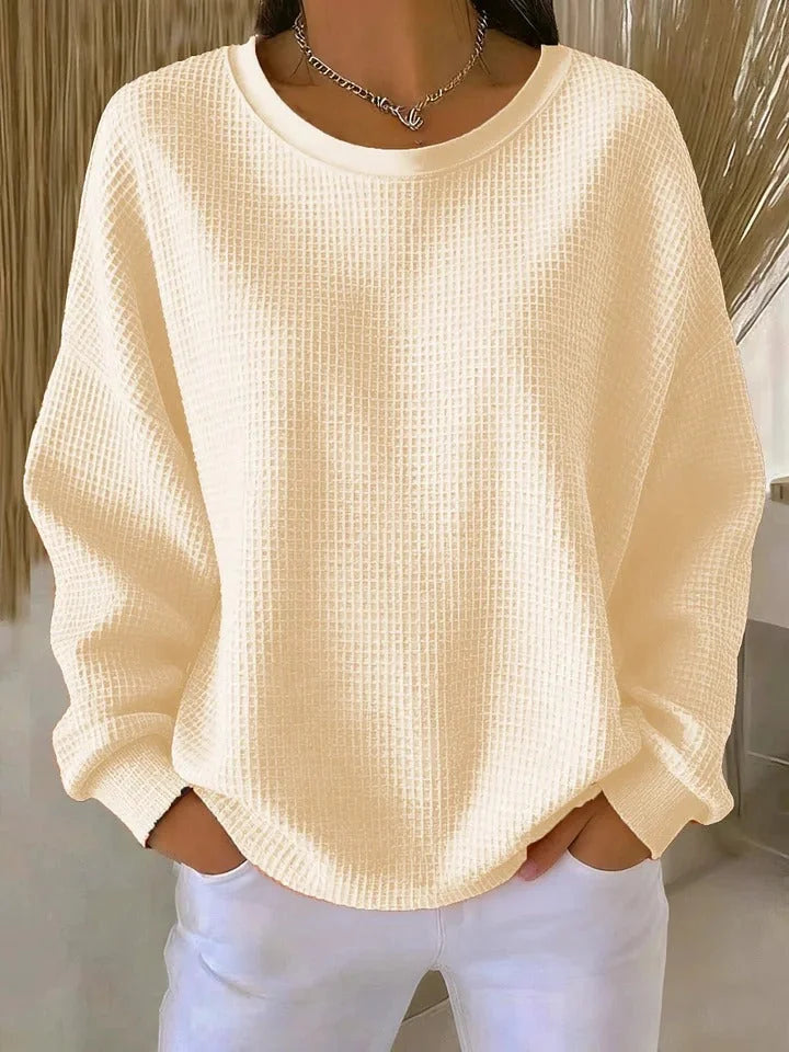 Sevira Textured Crewneck Sweater in Apricot