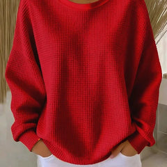 Sevira Textured Crewneck Sweater in Red