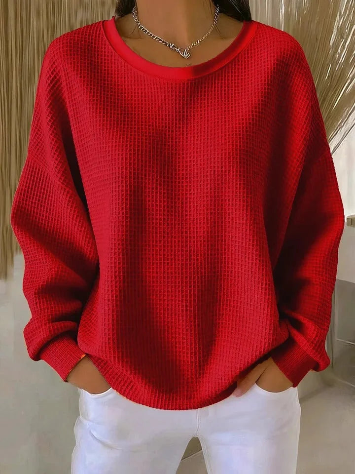 Sevira Textured Crewneck Sweater in Red