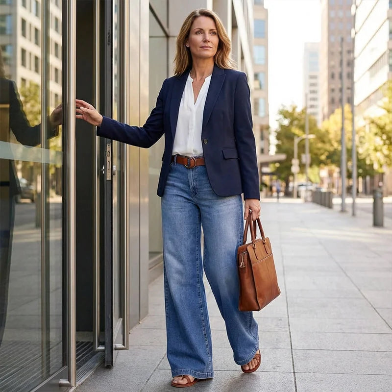 Simone High-Waisted Wide-Leg Jeans in Blue