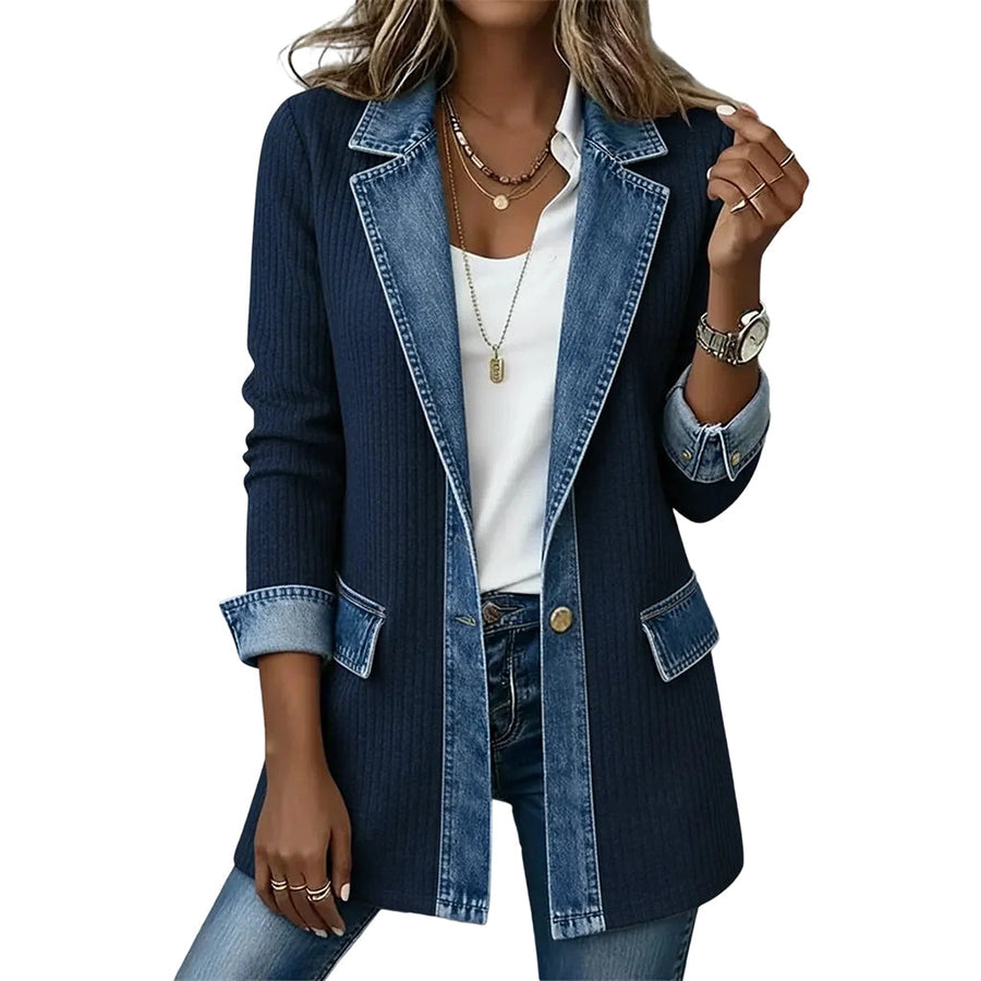 Greta Relaxed Patchwork Jacket in Navy