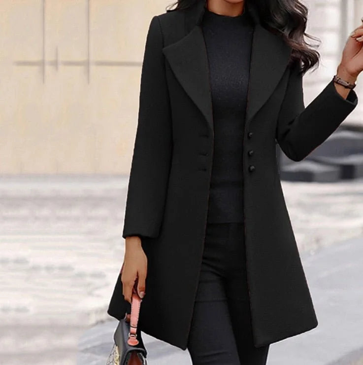 Suitsy tailored long coat in Black, worn