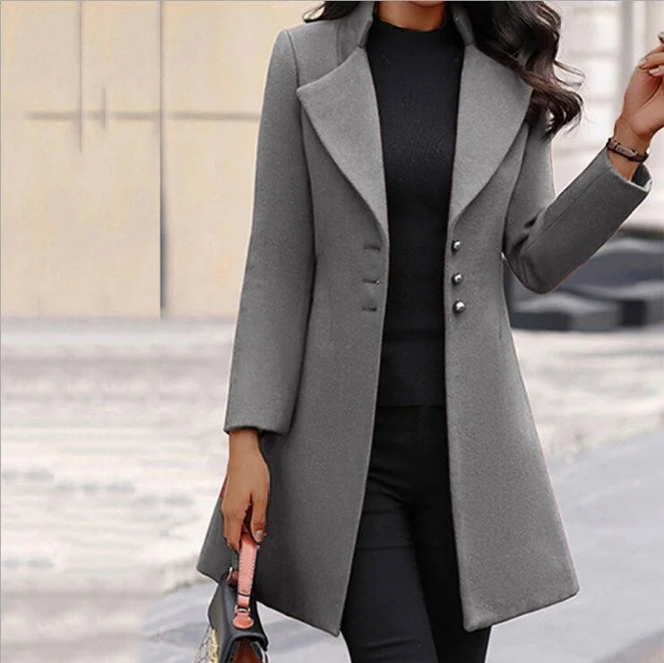 Suitsy tailored long coat in Dark Gray, worn