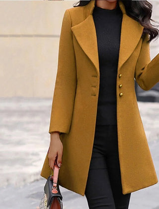 Suitsy tailored long coat in Yellow, worn